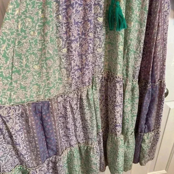 Bigg Bull by Cam Kimono Maxi Dess Green and Purple Metallic one size Silk blend - Picture 4 of 13